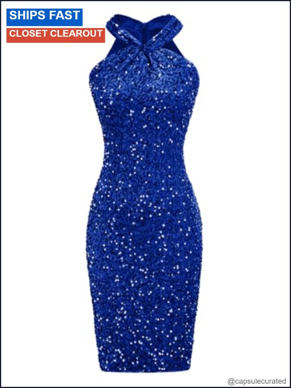 Sparkly Sequin Cocktail Bodycon Dress Halter Neck Sleeveless Party